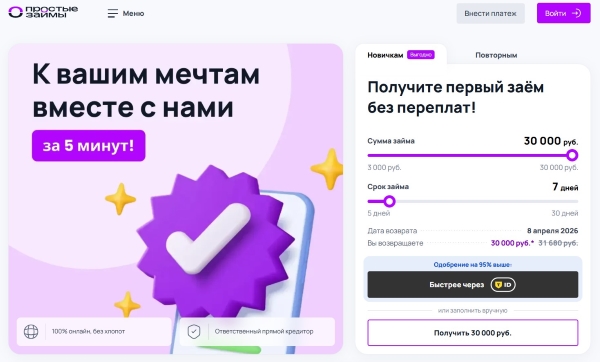 Вход в личный кабинет на сайте Простые займы