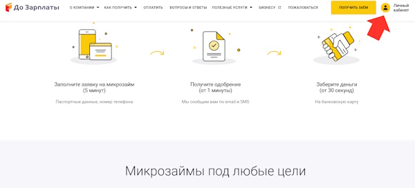Вход в личный кабинет на сайте До Зарплаты