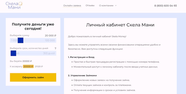 Вход в личный кабинет на сайте Скела Мани